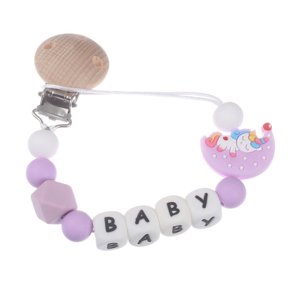 Personalized Name Baby Pacifier Clips Cartoon Moon Silicone Teether Nipple Chain For Nursing Chew Toys Baby Dummy Holder Chain