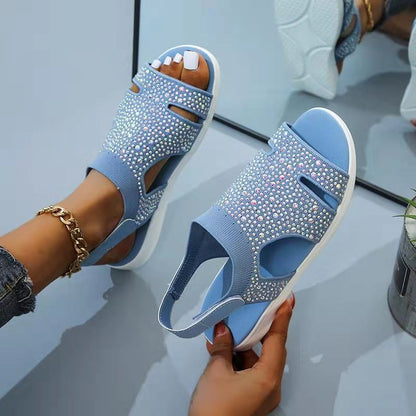 2023 New Summer Women Sandals Sexy Shoes Crystal Casual Woman Flats Buckle Strap Ladies Fashion Beach Shoe Big size 36-43