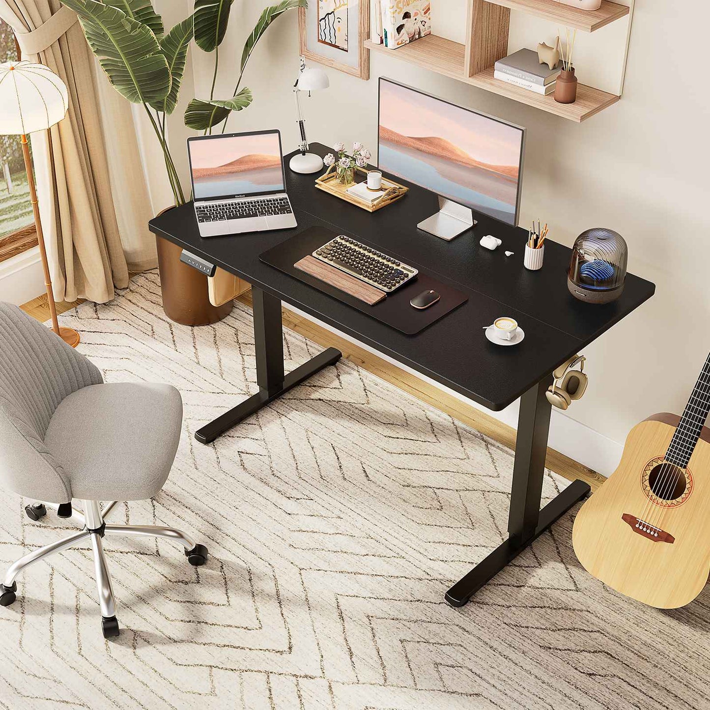 Mesa de Escritório Elétrica Ajustável em Altura JHK, Estação de Trabalho Ergonômica com Estrutura de Metal para Casa e Escritório