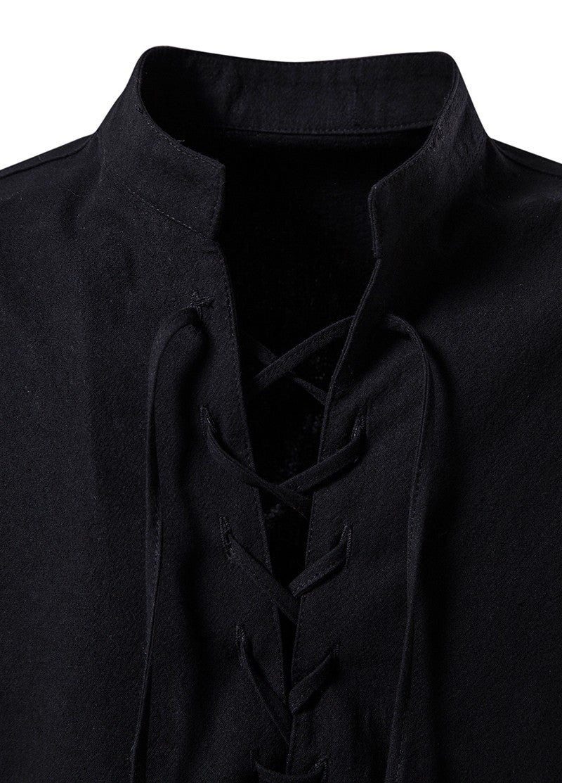 King Billion Men's Shirts Casual Men Cotton Linen Long Sleeve T-shirt Spring Autumn Vintage Shirt US Size Drawstring Neck