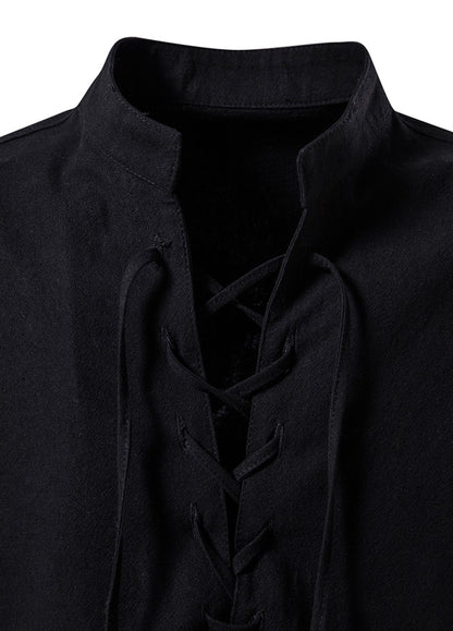 King Billion Men's Shirts Casual Men Cotton Linen Long Sleeve T-shirt Spring Autumn Vintage Shirt US Size Drawstring Neck