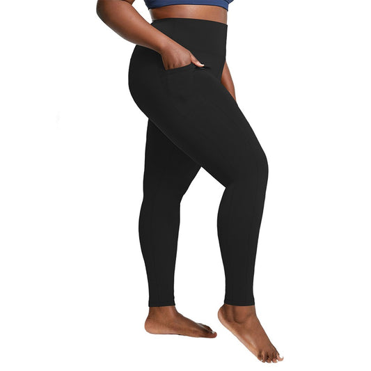 "Women's Plus Size High-Waisted Yoga Leggings with Pockets | Tummy Control Hip-Hugging Workout Solid Colors Tights for Gym