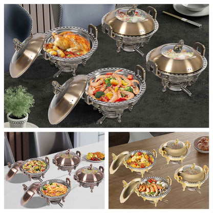 4PCS Chafing Dishes, Classical Round Chafing Buffet Set, Stainless Steel Chafers and Buffet Warmers Sets for Gatherings, Events