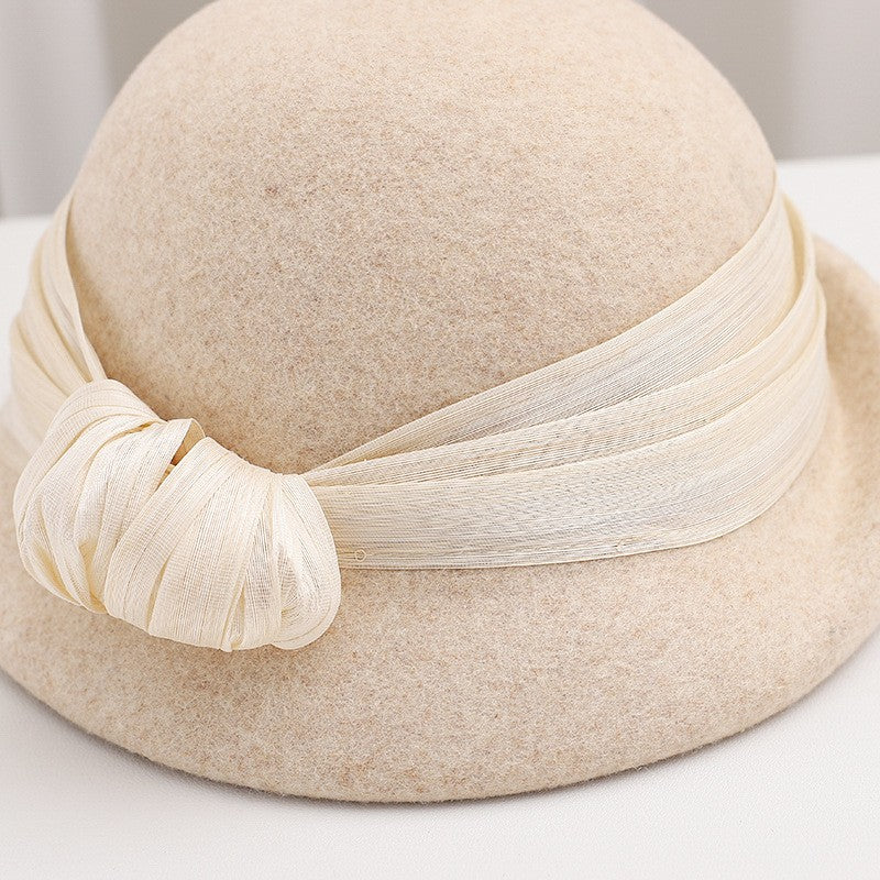 Women French Wool Beret Autumn Winter Fashion Retro Bow Knot Lady Cloche Hat Casual Travel Gift