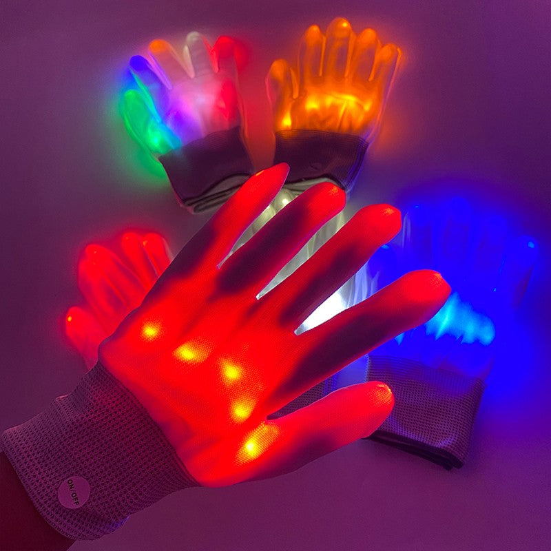 1Pair LED Gloves Neon Glowing Halloween Party Light Props Luminous Flashing Skull Gloves Stage Costume Glow Party Supplies