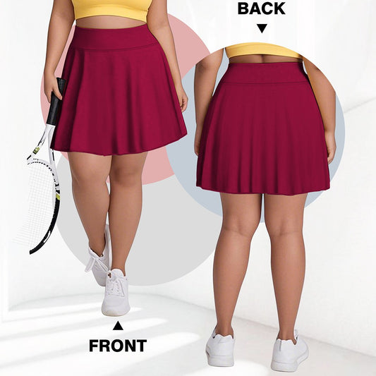 Plus Size Women with Pocket Short Skirt Fitness Short Skirt High Waist Fashion 200lbs Sports Short Skirt Gym Outdoor Solid Skirt