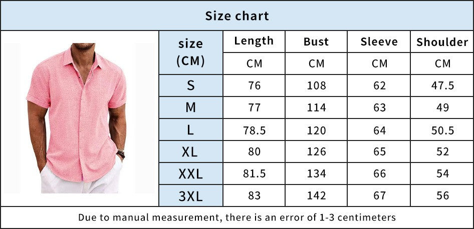 Men's Fashion Casual Solid Color Shirt Pullover Button Linen Cotton Comfortable Daily Top Short Sleeve Shirt Beach Summer Shirt