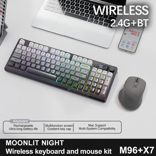 Teclado Gamer Sem Fio M96 Bluetooth FREEWOLF com Tela, Tela Eletrônica, Conexão Multi-Dispositivo, Ergonomia Gamer