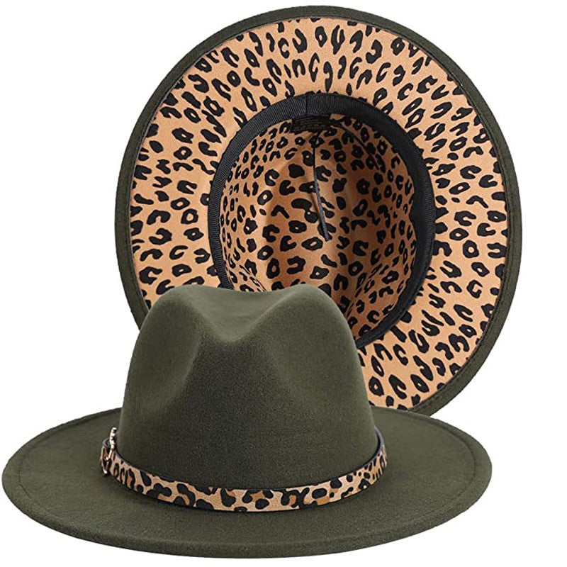 Two Tone Fedoras Jazz Hats Cowboy Hats for Women and Men Leopard Bottom Wool Felt Party Church Dresses Hat Wholesale ?????