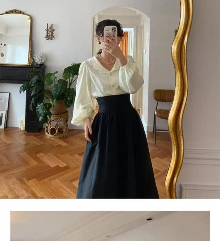 Autumn Outfit Set Women's 2023 New Court Sle Retro irt Versatile Mid-Length A-Line  Skirt for Pear aped Body
