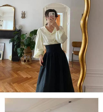 Autumn Outfit Set Women's 2023 New Court Sle Retro irt Versatile Mid-Length A-Line  Skirt for Pear aped Body