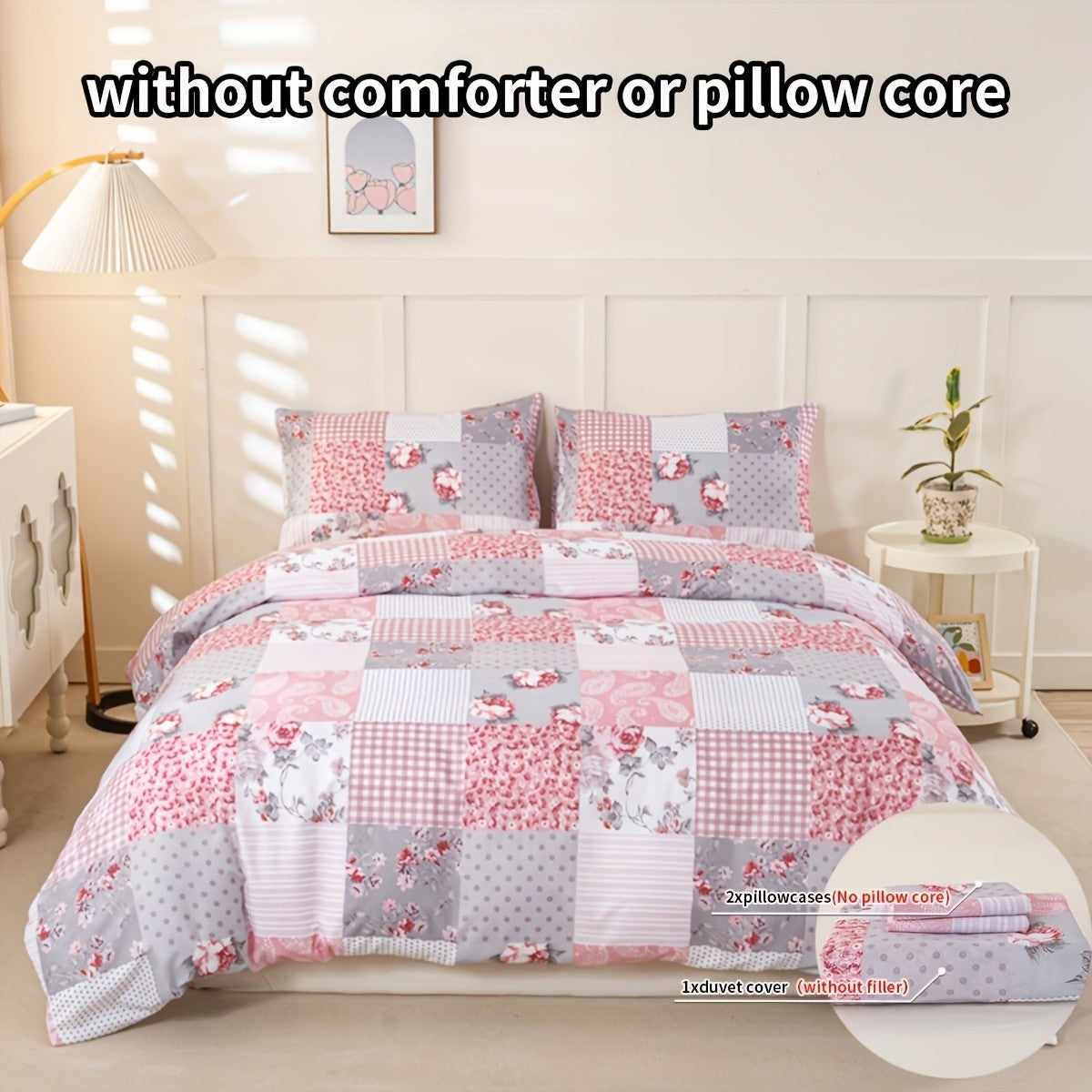 3pcs Splicing floral Pattern Duvet Cover Set, Soft Skin-Friendly Bedding Set Includes 1 Duvet Cover And 2 Pillowcases