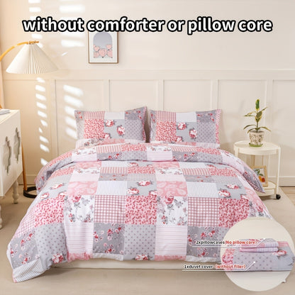 3pcs Splicing floral Pattern Duvet Cover Set, Soft Skin-Friendly Bedding Set Includes 1 Duvet Cover And 2 Pillowcases