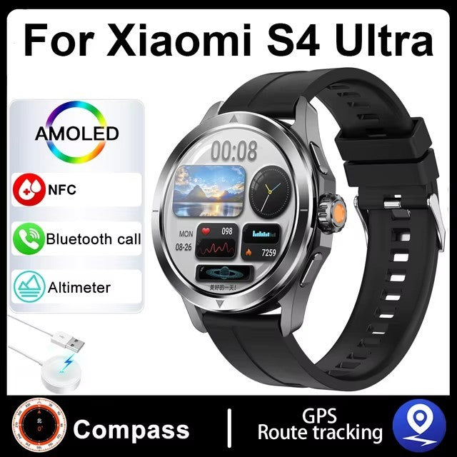 Novo Para Xiaomi S4 Ultra Outdoor Sports Smart Watch Masculino 1,53 polegadas AMOLED NFC GPS Bússola Frequência cardíaca À prova d'água Chamada BT Smartwatch