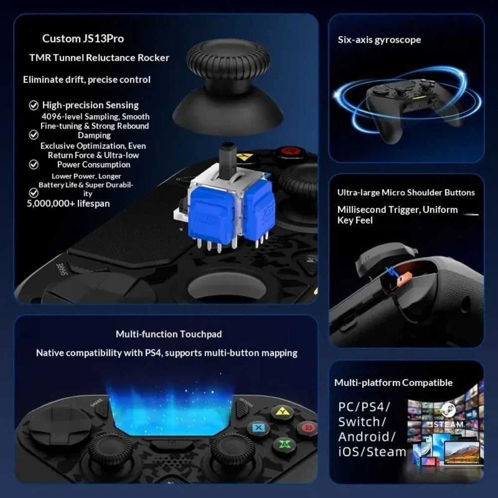 AceGamer Hyper Shadow D4 Gaming Controller Wireless Bluetooth TMR Joystick Customizable Buttons for PS4/Pc/Steam/Switch2 Game