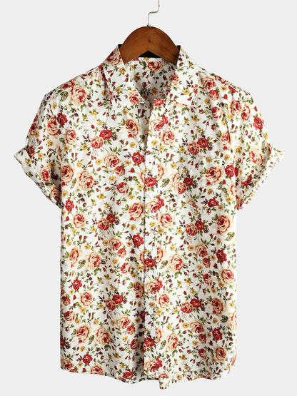Mens Striped Casual Holiday Short Sleeve Orange Summer Button Down Shirt Hawaiian Shirt Summer Spring Lapel Button Down