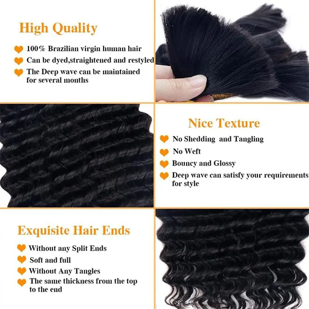 Cabelo a Granel para Tranças 100% Humano Ondulado Profundo Não Processado Sem Trama Tranças Boho Cabelo Humano Extensões a Granel Cabelo Remy Brasileiro