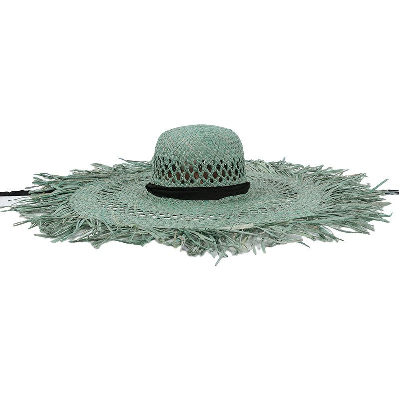Straw hat women summer Large eaves beach vacation photo sunscreen straw hat personality European style foldable beach hat