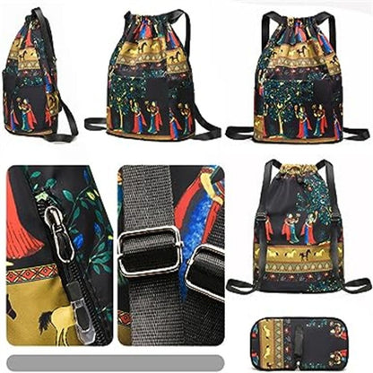 Mochila de Viagem Esportiva com Separação Seco-Úmido Dobrável de Grande Capacidade com Cordão, Saco de Ginástica Exótico com Cordão Mochila