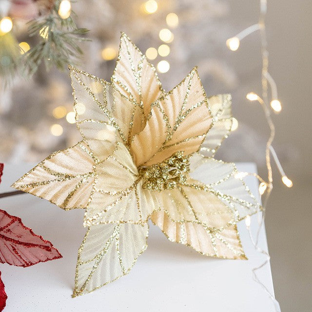 Gold Simulation Christmas Flower Christmas Tree Decorative Flower 20cm Sequin Velvet Ecoration
