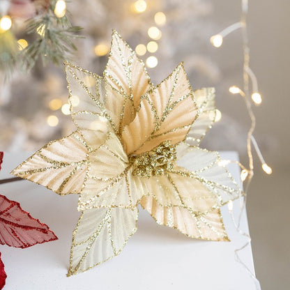 Gold Simulation Christmas Flower Christmas Tree Decorative Flower 20cm Sequin Velvet Ecoration