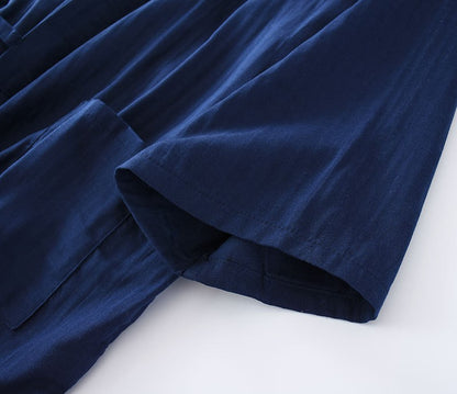 Men's Cotton Kimono Robes Pajamas Clothes Thin Spring and Autumn Black and Navy Colors Home Clothes Loose Casual Men Robe Sets