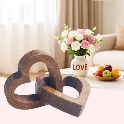 Warm and Romantic Wooden Double Heart Chain Ornaments Valentine's Day Wedding Engagement Proposal Celebration Ornaments Living Room Bedroom Desktop Ornaments Holiday Gifts