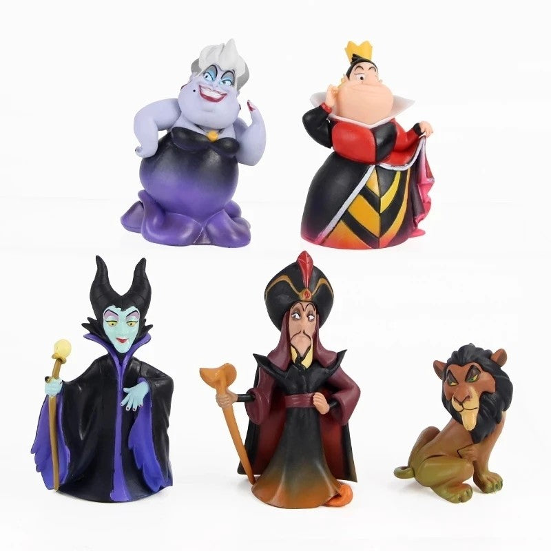 Disney Anime 5 Peças/Conjunto Rainha Vermelha Vilões Malévola Jafar Úrsula Brinquedos de Vinil para Crianças Presente de Natal