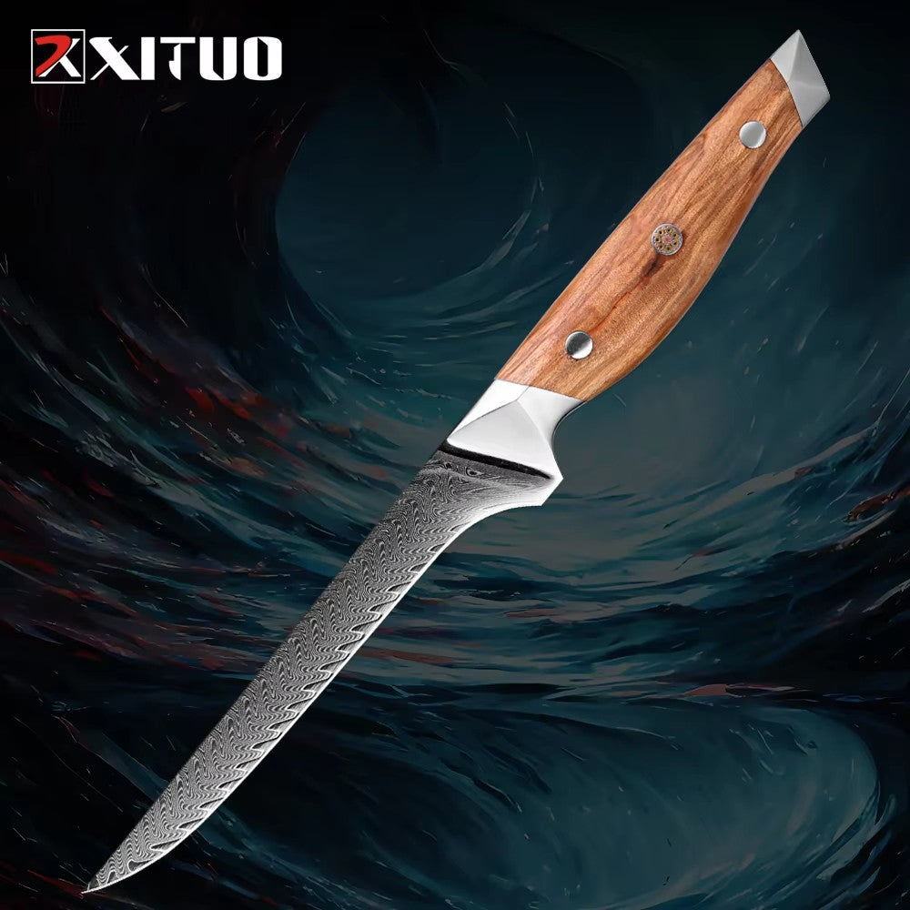 Conjunto de Facas de Cozinha Profissionais em Aço Damasco 1-8 Peças Faca Chef, Santoku, Cutelo, Pão, Desossar e Utilitárias - Afiadas como Navalha