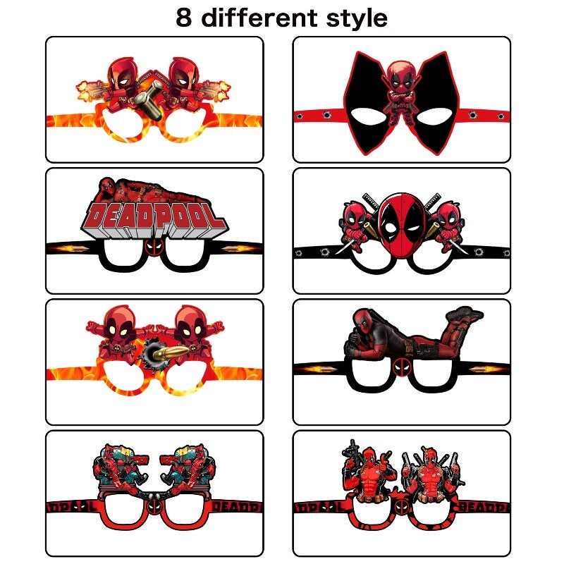 Marvel Comics Deadpool Kawaii cartoon pattern funny glasses set anime merchandise small gift
