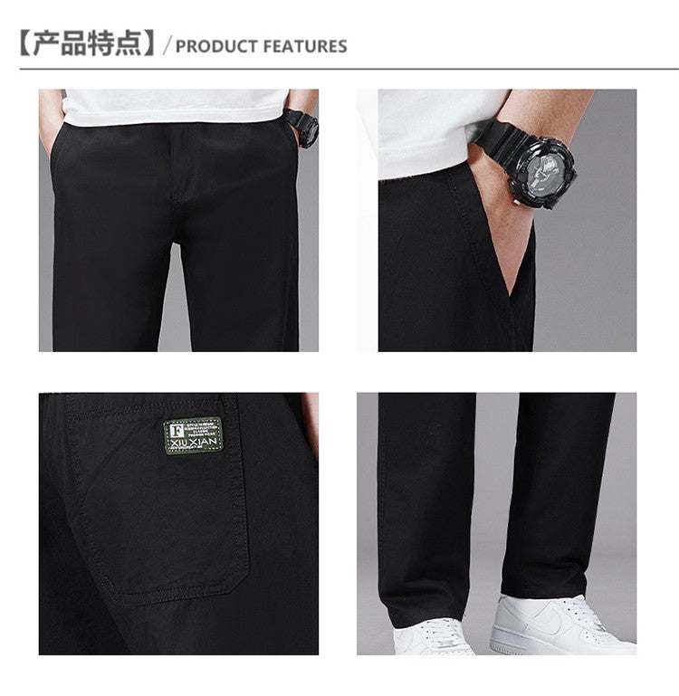 Calças Casuais Grandes Masculinas Cintura Elástica Perna Reta Ajustada Calças de Verão Masculinas Soltas de Algodão Roupa de Trabalho Plus Size Grande 6XL Cáqui Claro