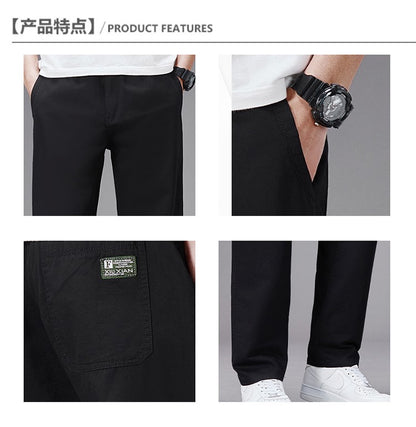 Calças Casuais Grandes Masculinas Cintura Elástica Perna Reta Ajustada Calças de Verão Masculinas Soltas de Algodão Roupa de Trabalho Plus Size Grande 6XL Cáqui Claro