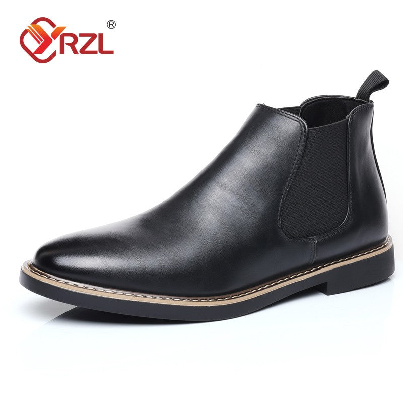 YRZL 39~47 Men Chelsea Boots Brand Retro Comfortable PU Leather Ankle Boots Men 2025 Fashion Black Brown Mens Boots