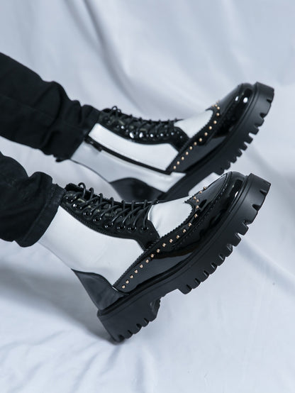 Fashion Rivet Designer Men Boots Motorcycle Pointed Toe Luxury Middle Ankle Short Leather Boots Men Punk Business Dress Shoes