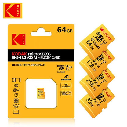 Cartão de Memória Micro SD Kodak 32GB-256GB - Alta Velocidade Classe 10 U3 UHS-I para Smartphones, Câmeras Digitais, Tablets e Drones