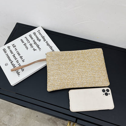 Weaving Bag Fashion Ladies Wristlet Clutch Women Daily Money Phone Clutch Straw Woven Coin Purse Beach Wallet Card Business Bag