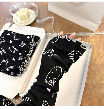 New Women Hello Kitty Pajamas Set Long Sleeve V-Neck Cardigan and Pants Cute Cartoon Homewear Sleepwear Loungewear Spring Autumn