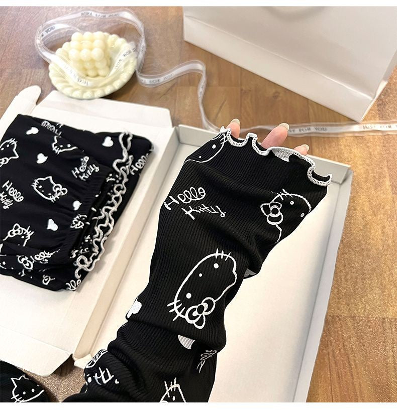 New Women Hello Kitty Pajamas Set Long Sleeve V-Neck Cardigan and Pants Cute Cartoon Homewear Sleepwear Loungewear Spring Autumn