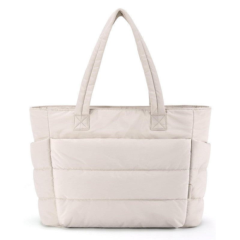 Quilted Large Capacity Tote Bag for Women Durable Fabric with Zipper Closure & Wrist Strap, Spacious Gym Beach Work Travel Bag