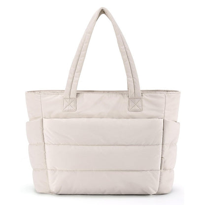 Quilted Large Capacity Tote Bag for Women Durable Fabric with Zipper Closure & Wrist Strap, Spacious Gym Beach Work Travel Bag