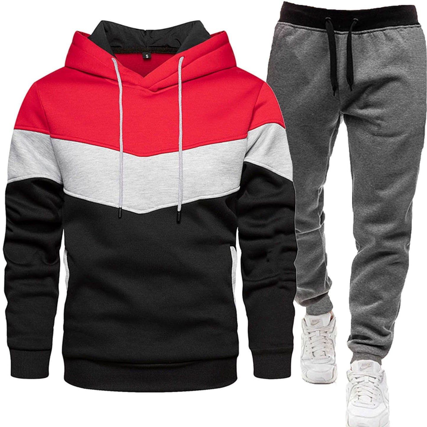 Autumn Winter Men's Color Block Hooded Sports Suit