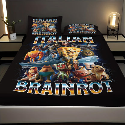 Cartoon ai Brainrot Tung Tung Sahur Team Fitted Sheet Print coreless Fitted Sheet Set Soft Bedspread Bedroom Bedding Decoration