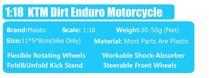 Modelo de motocicleta Maisto KTM 450 SX SXF EXC Racing RC 8C RC390 690 SMC R 640 Duke II Rally de escala 1/18 Diecast Veículos de Moto de Trilha
