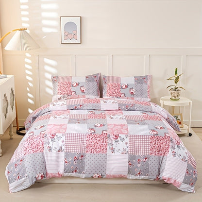 3pcs Splicing floral Pattern Duvet Cover Set, Soft Skin-Friendly Bedding Set Includes 1 Duvet Cover And 2 Pillowcases