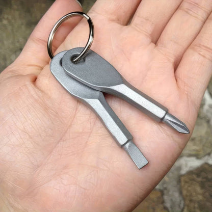 2 Chaveiros de Chave de Fenda em Preto/Prata, Aço Durável, Cabeça de Chave de Fenda, Adequado para Carros, Bicicletas e Motocicletas