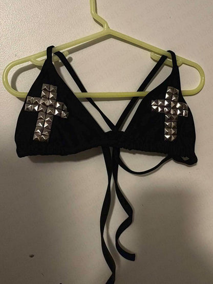 Y2k Gothic tight corset from the 2000s backless  sleeveless hot and spicy Emo girl crop top summer bikini set beach vest party