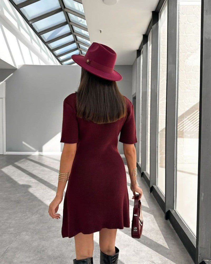 Trendix Elegant Knit Mini Dress Women Street Slim High Waist Short Sleeve Rib Sw