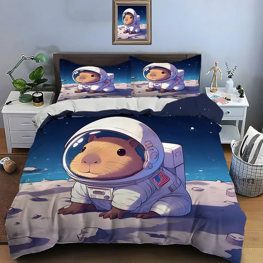 Cute Cartoon Capybara Print Bedding Set Duvet Cover 1 Duvet Cover 2 Pillowcases Adult and Children Bedding Set Christmas Gifts