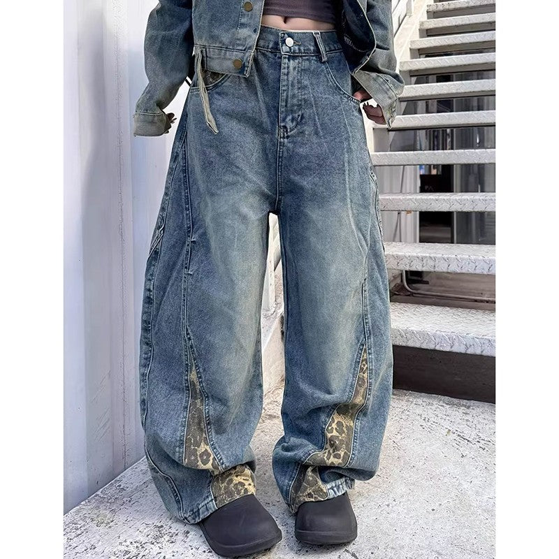 2025 Vintage Women Burgundy Jeans High Waist Y2K Designed American Style Streetwear Denim Pants Casual Female 90S Trousers
