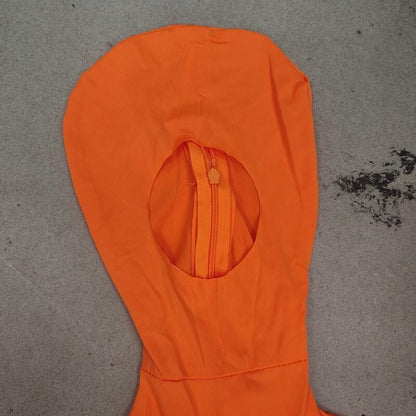 Adult Orange Zentai Bodysuit Open Face Skin Tight Jumpsuit with eard Eyebrow Halloween Cosplay Costume Unisex Full Coverage